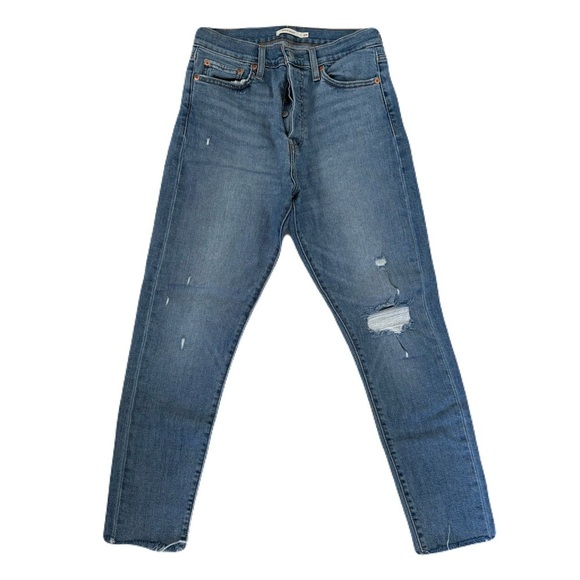 Levi's Denim - Levi's Straight Leg Jeans in Medium Blue with Distressed Detailing
